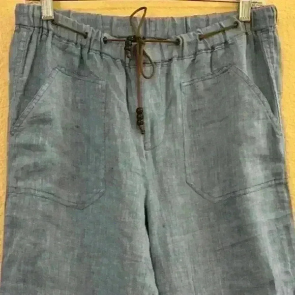 Cotton World 100% Linen Chambray Blue Pant With Belt Size Medium EUC! - Picture 2 of 5